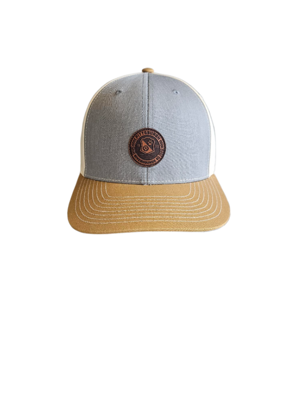 Leather Patch Hat - Blue/Beige/Brown