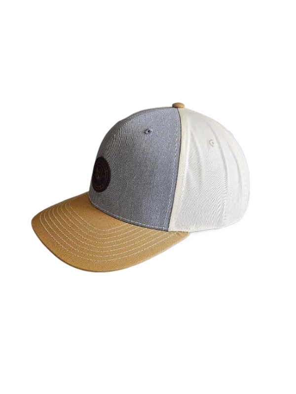 Leather Patch Hat - Blue/Beige/Brown