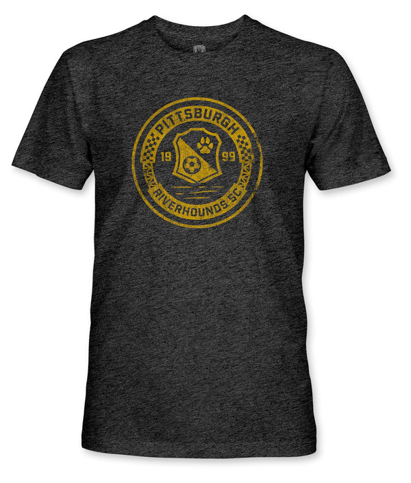 Pittsburgh Riverhounds Gold Mono Logo Vintage Triblend T-Shirt - Black
